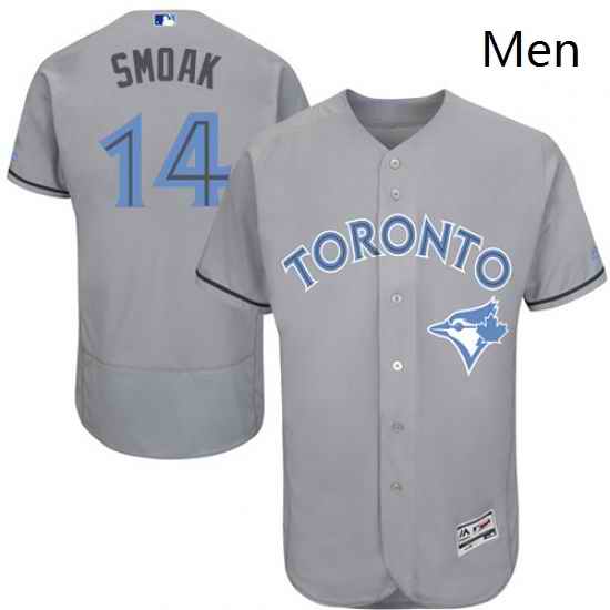 Mens Majestic Toronto Blue Jays 14 Justin Smoak Authentic Gray 2016 Fathers Day Fashion Flex Base MLB Jersey